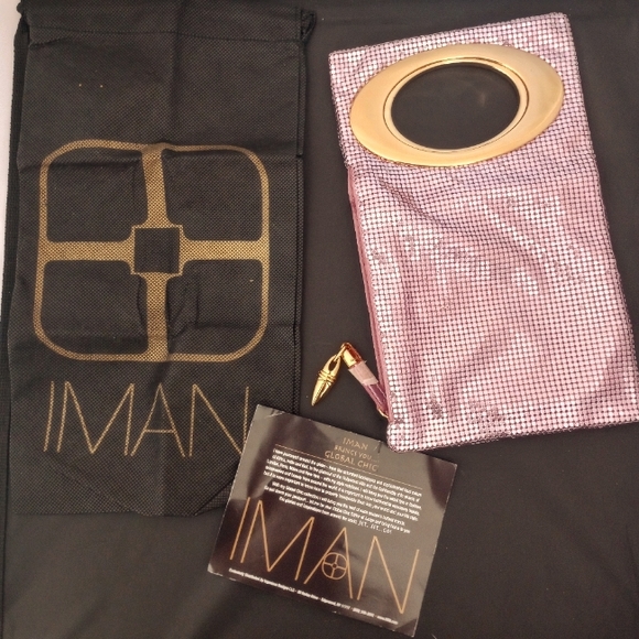 IMAN Handbags - IMAN Metallic Mauve Pink Purse LN